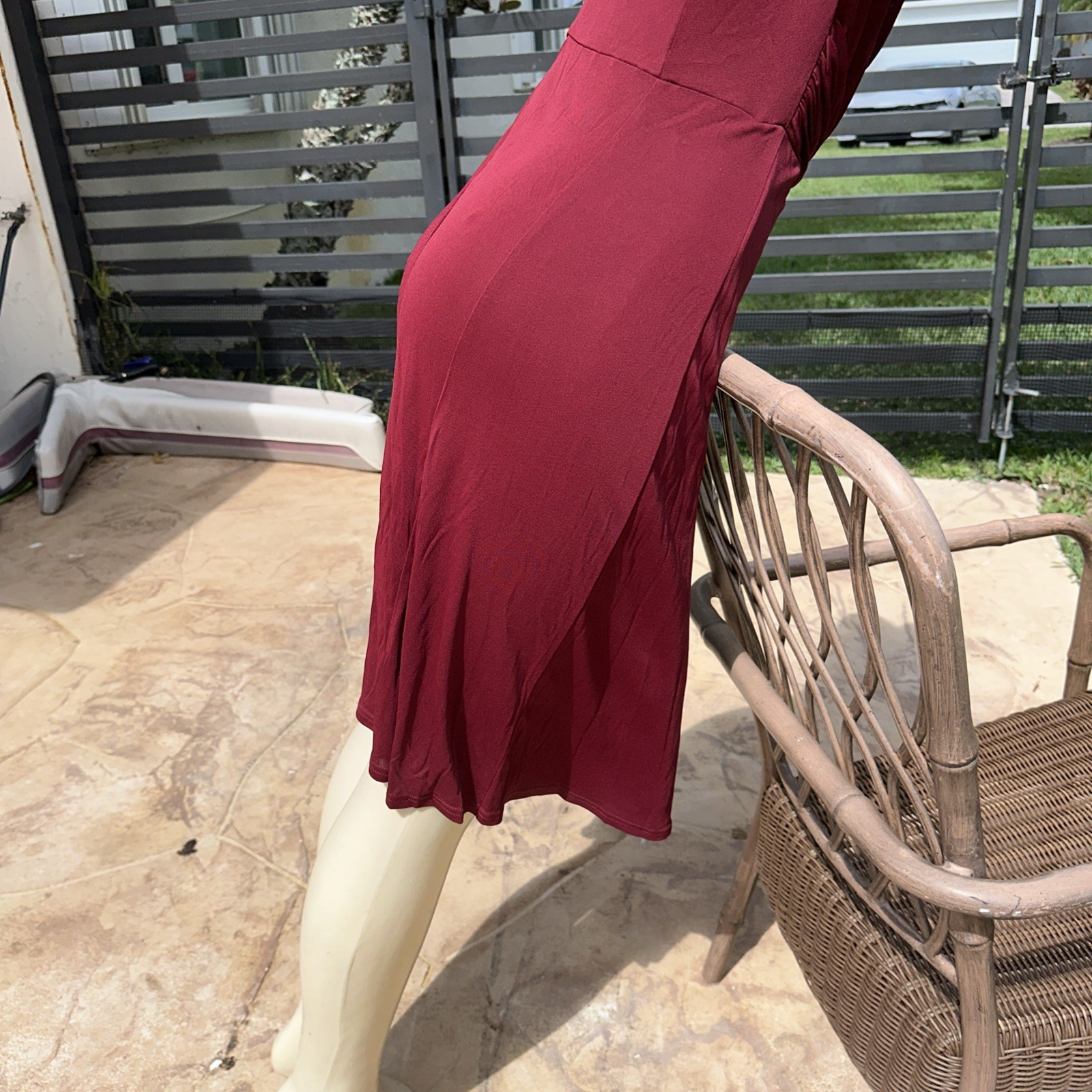 CELINE DEEP CRAMBERRY RED CASUAL STRETCH CAP SLEEVE DRESS Sz 40 MADE IN ITALY