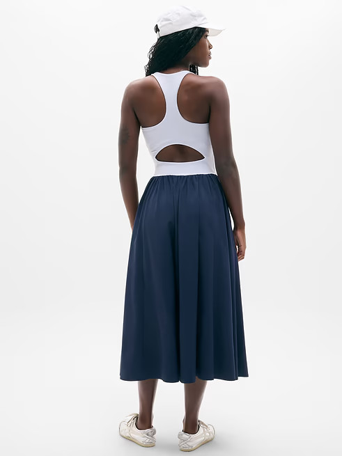 Athleta XSP PETITE Moment Hybrid Dress, Navy /Dove Padded Shelf Bra Long NWT NEW