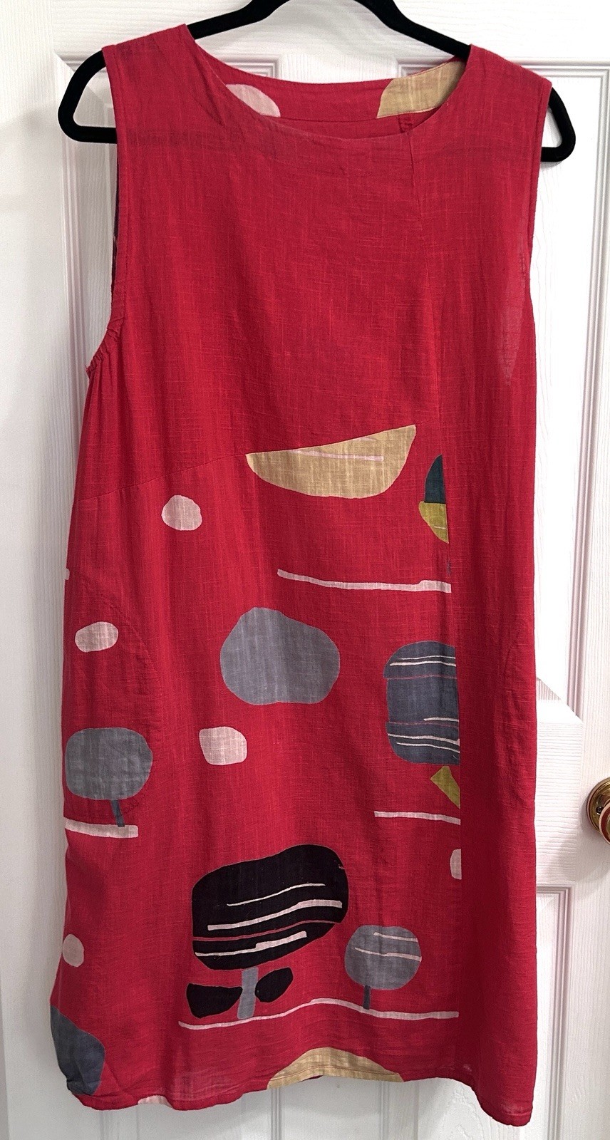 NEW MONA LISA size M Medium RED GEOMETRIC linen like cotton artsy travel dress