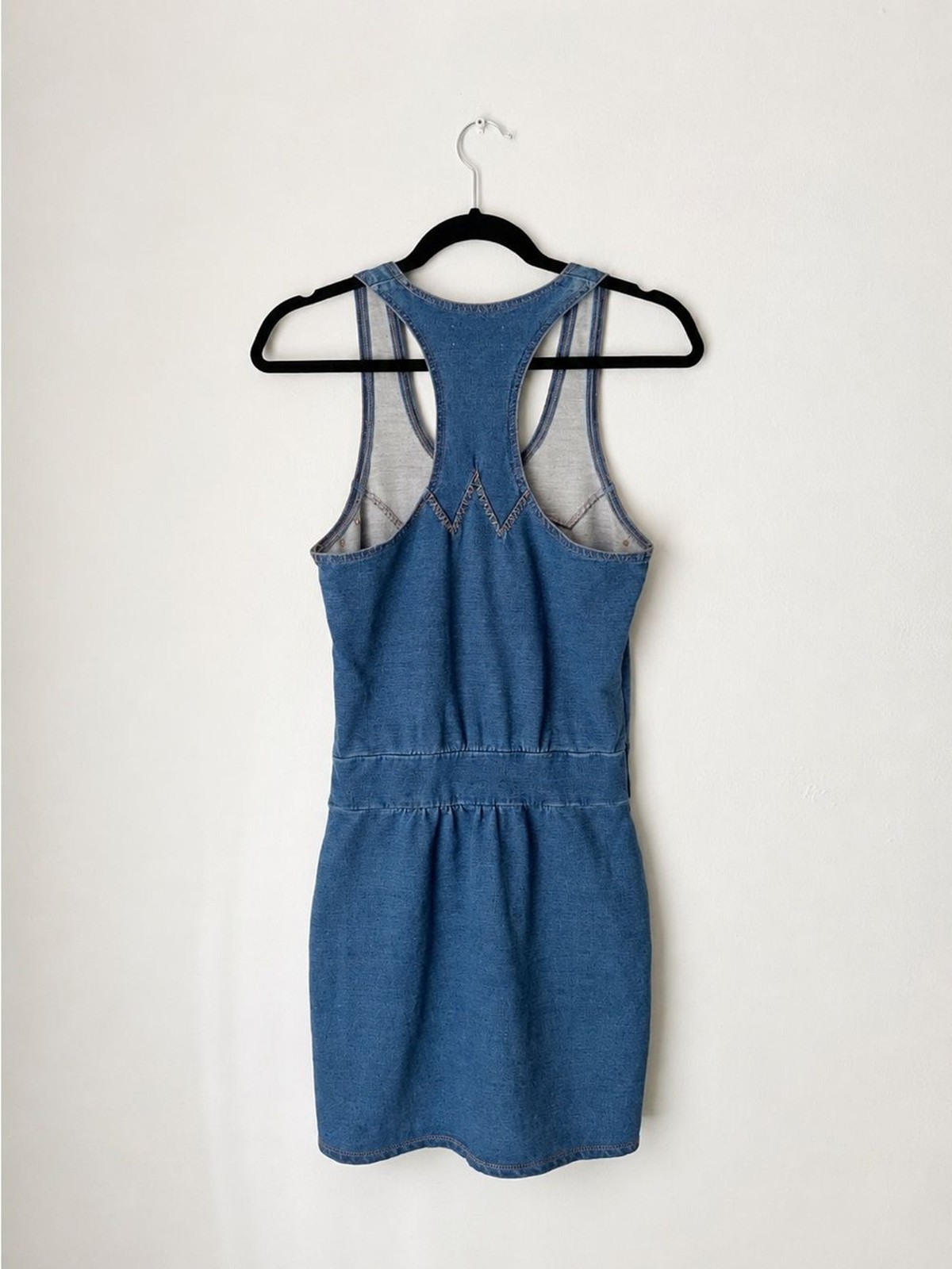 Blue Denim-Inspired Cotton Racerback Tank Dress with Pockets | Boho | Stretchy