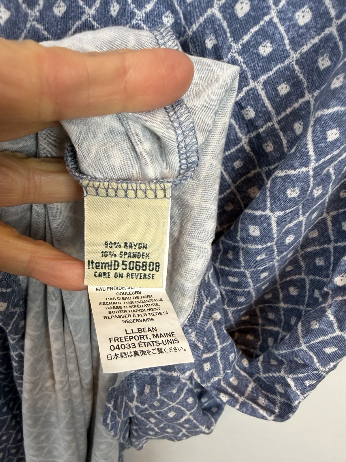 LL Bean Knit Dress Womens Small Print Empire Waist Summer Comfort Casual Coastal