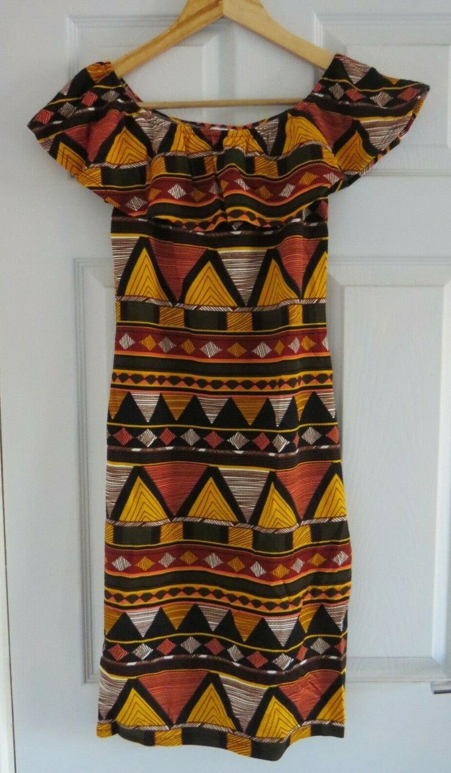 Rare London Aztec Printed Bardot Bodycon Dress UK M/L RRP £29 LN013 CC 15