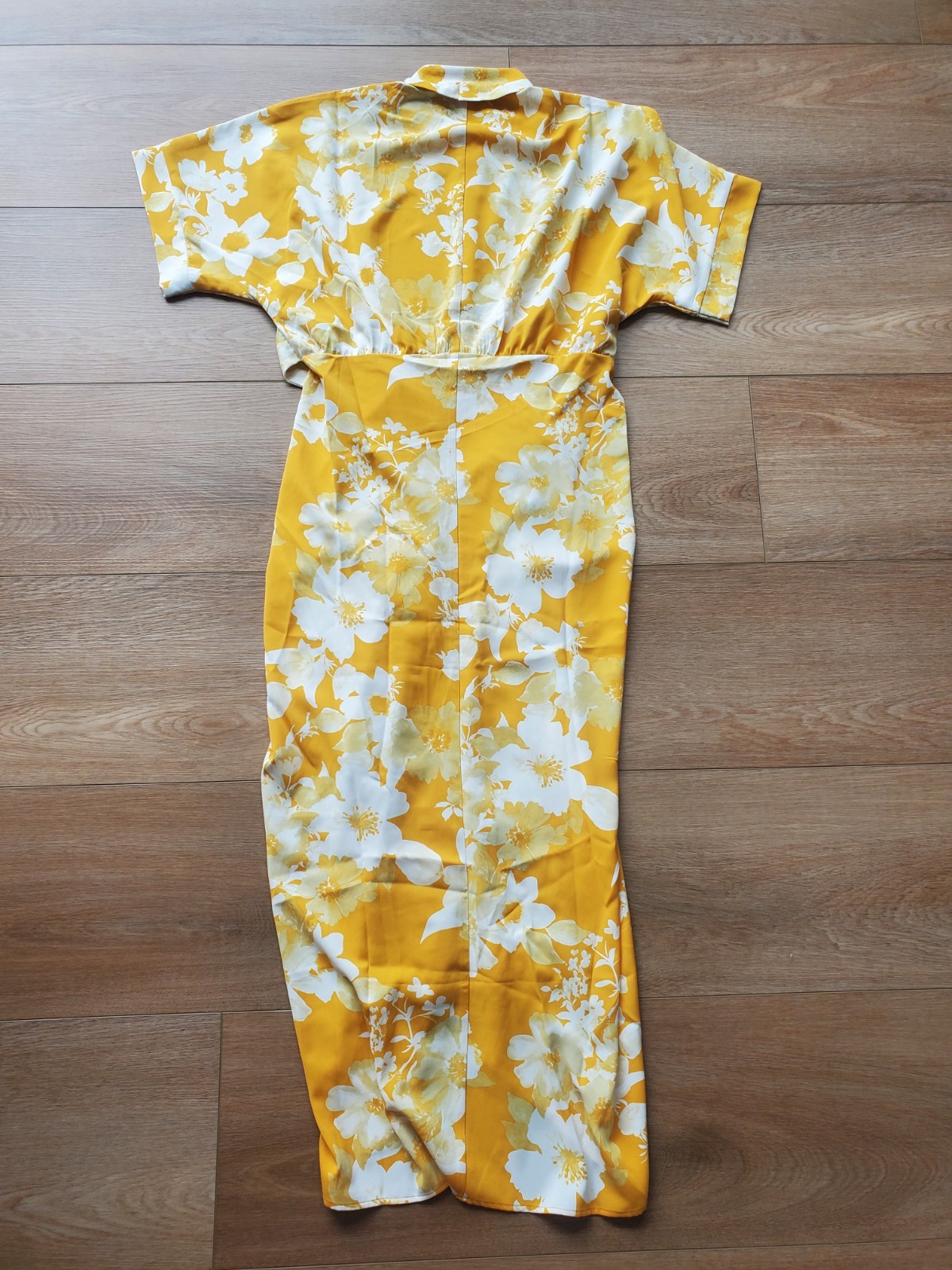 ONETHELAND Yellow/White Floral Button-Front Belted Collared Maxi Dress S