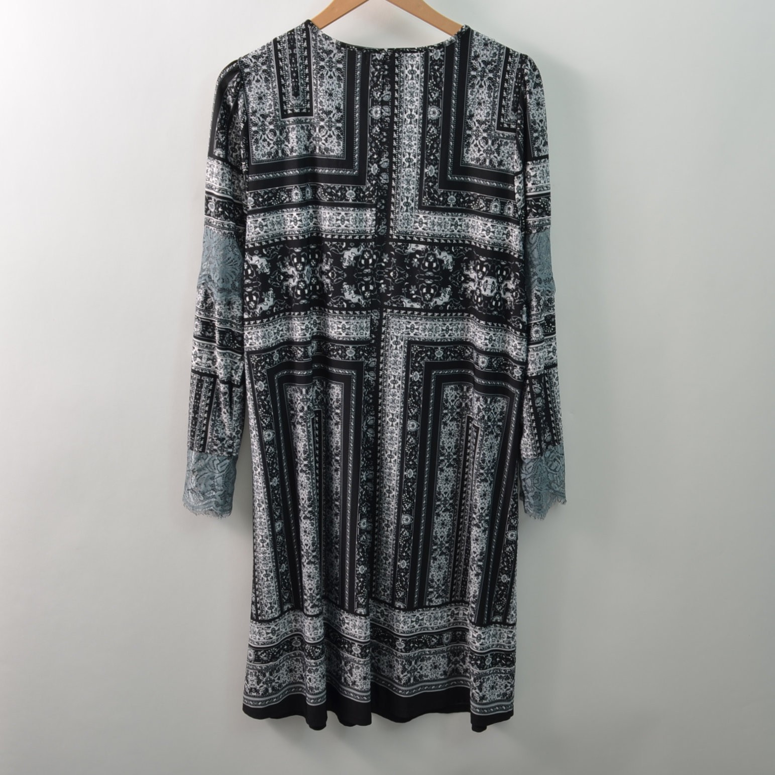 Oneworld Womens 1X Boho Knee Length Dress Black Woven Stretch Polyester Blend