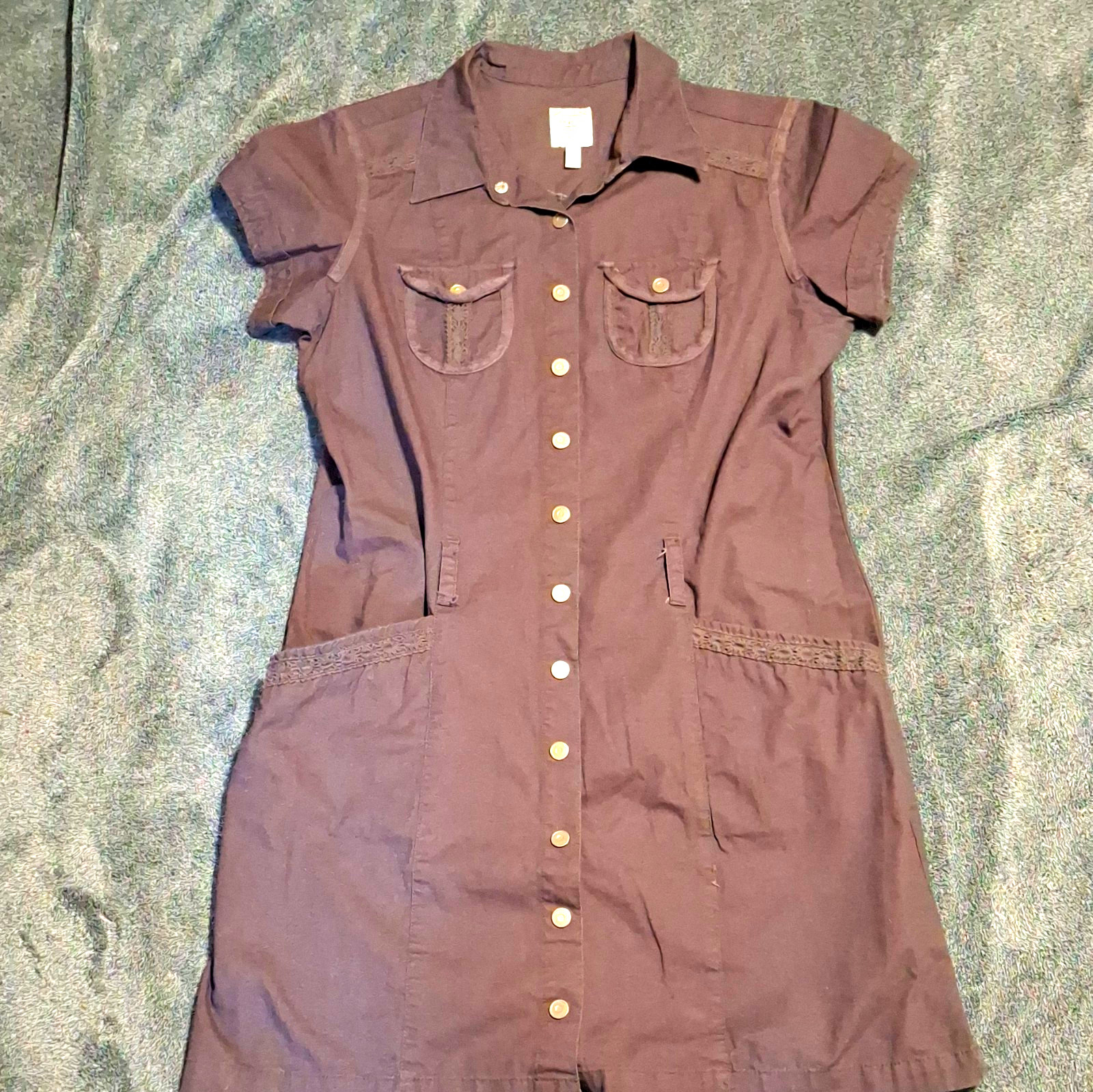 Aeropostale Gray Shirt Dress XL Collared Button Front Short Sleeve Pockets
