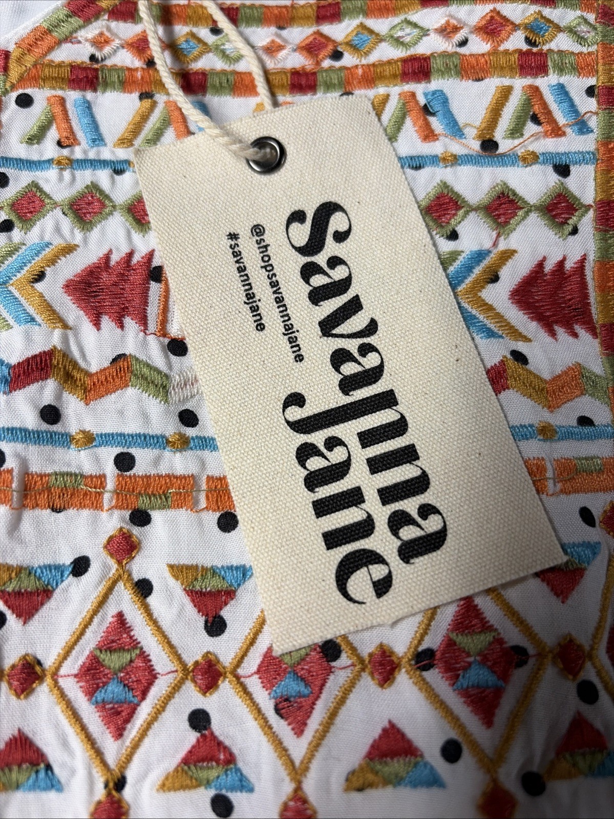 Savanna Jane Embroidered Boho Mini Dress M Polka Dot Festival Peasant Indie NWT