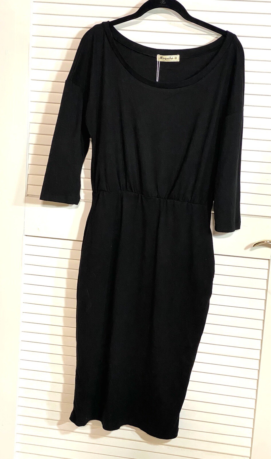 Moyabo Dress Black Size Medium Pencil Women’s 3/4 Sleeve NWT Pockets Stretch