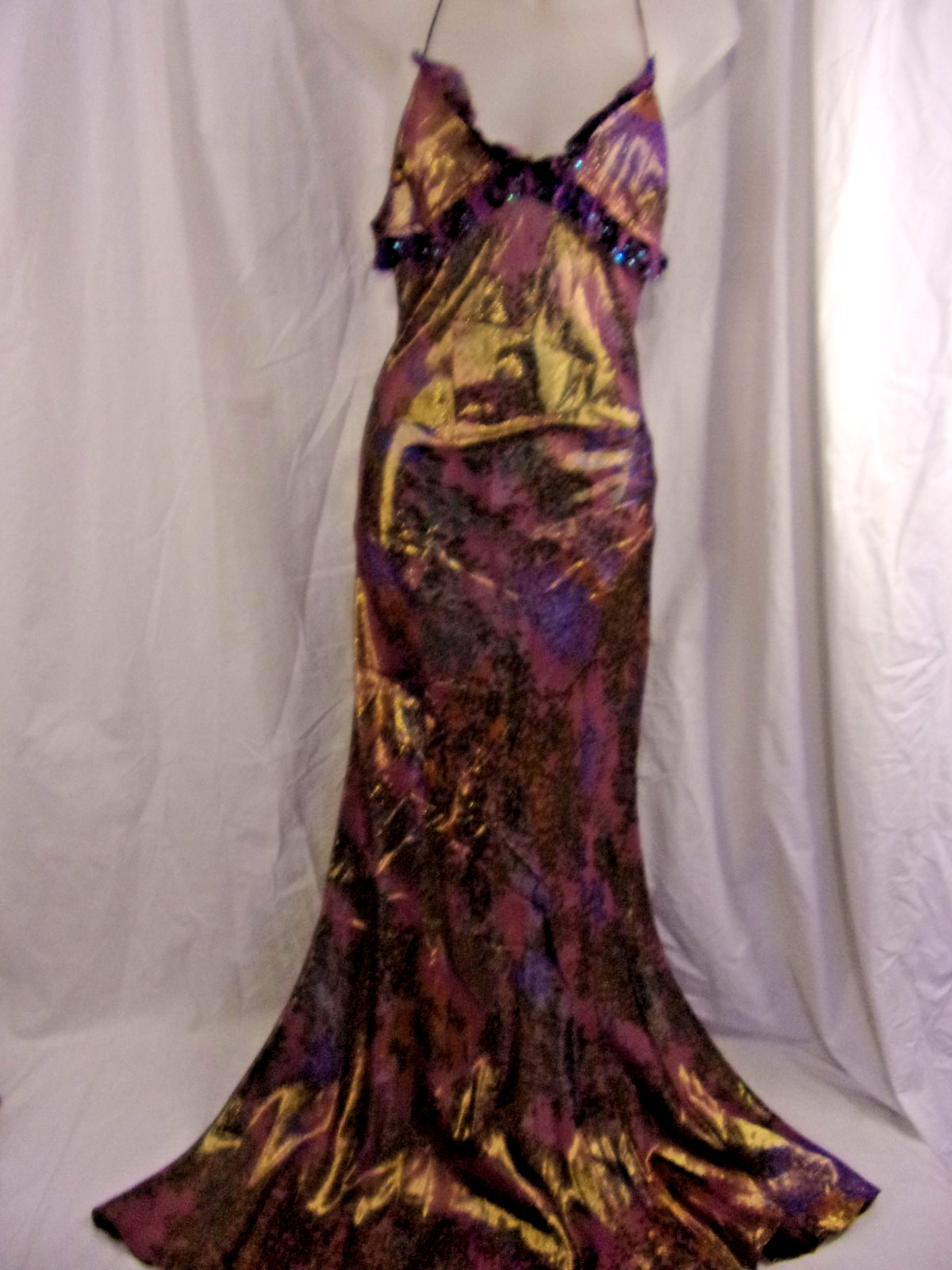 Patrizia Pepe Slip Gown Purple Metallc Gold Fishtal Hem Gorgeous Size 42/6