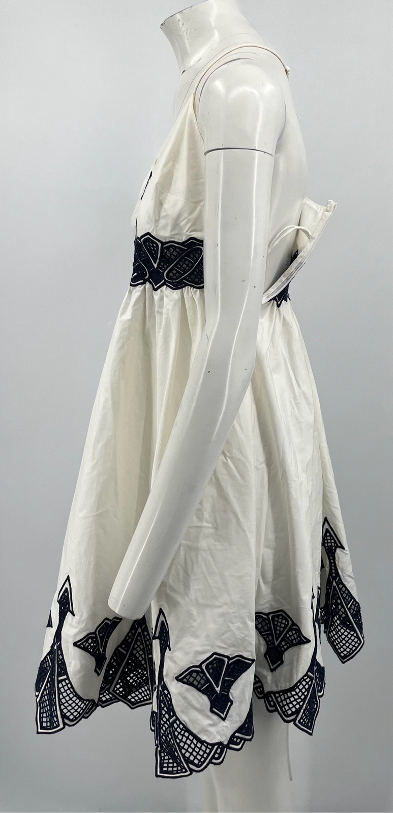 Jonathan Simkhai STAINED White Strapless Navy-Embriodered Fit+Flare Dress sz 4