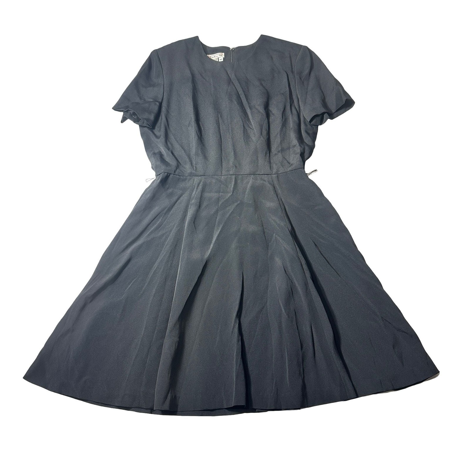Vintage Talbots Black Fit & Flare Dress W 12 Pleated Midi Short Sleeve USA Made