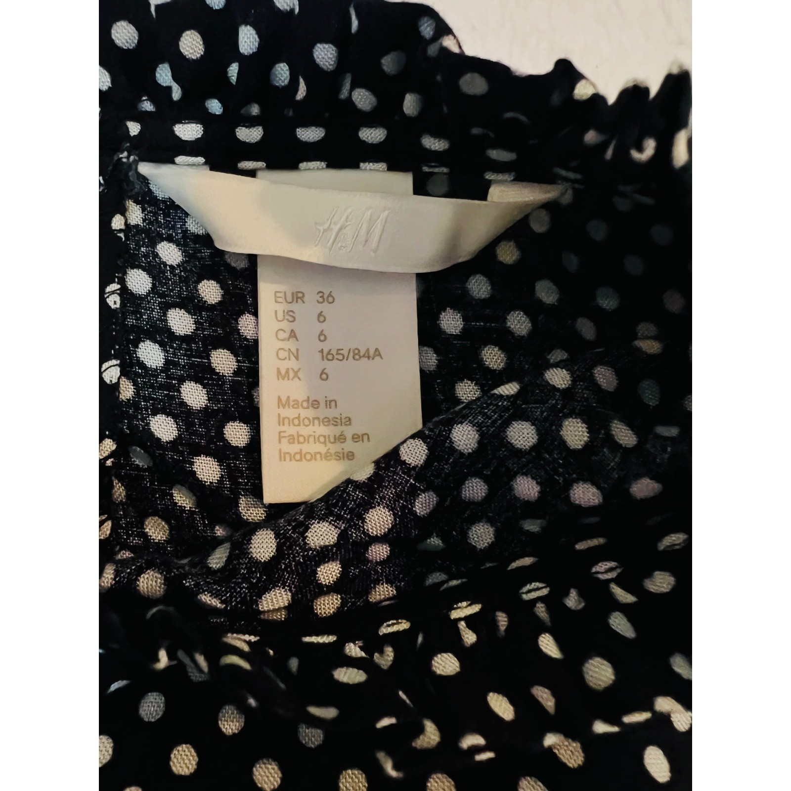 HM Black White Polka Dot Ruffle Neck Long Sleeve Shift Dress Size 6