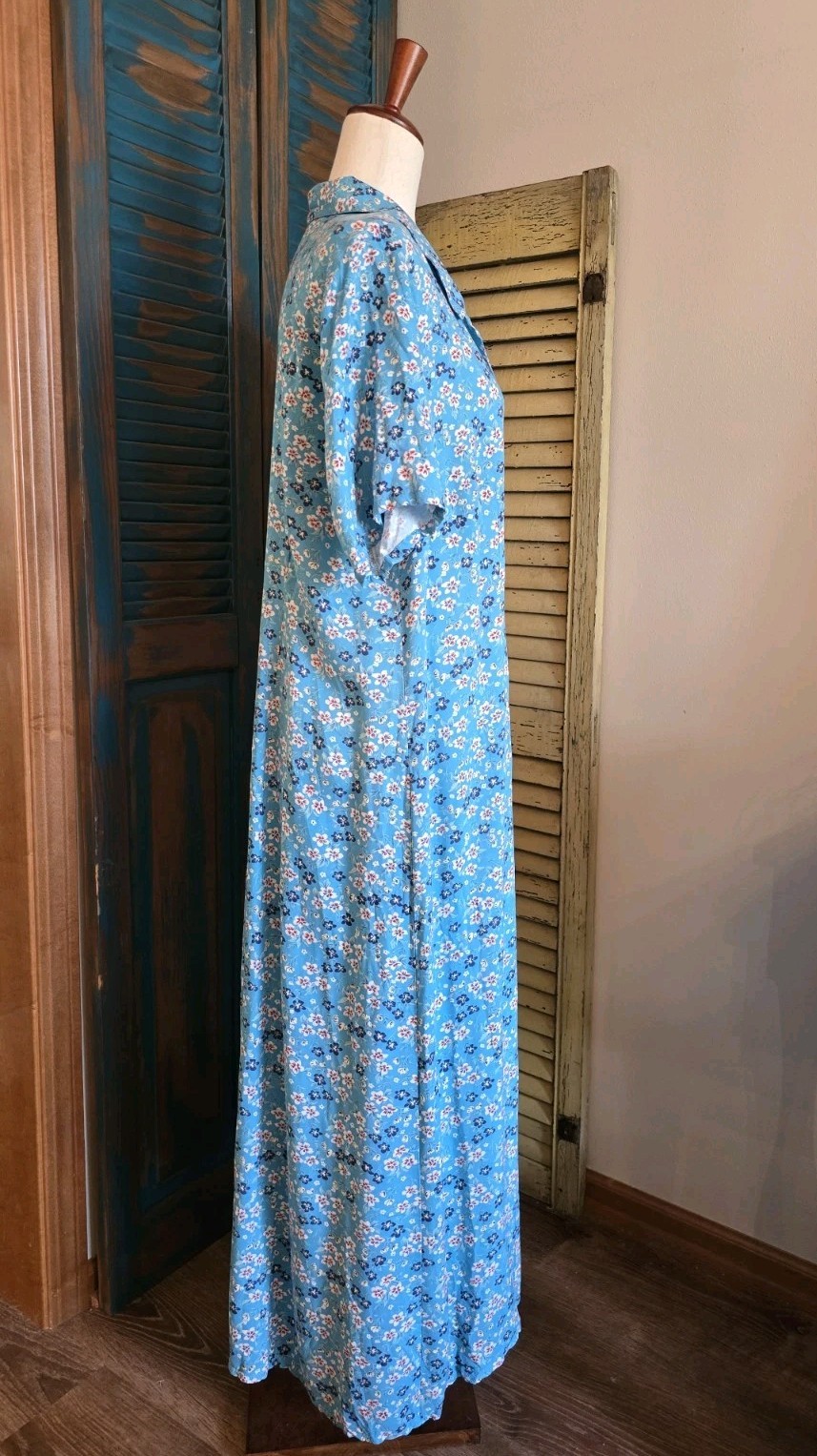 Denim & Co Ditsy Floral Full Button Front Rayon Maxi Dress 1X Blue Cottagecore