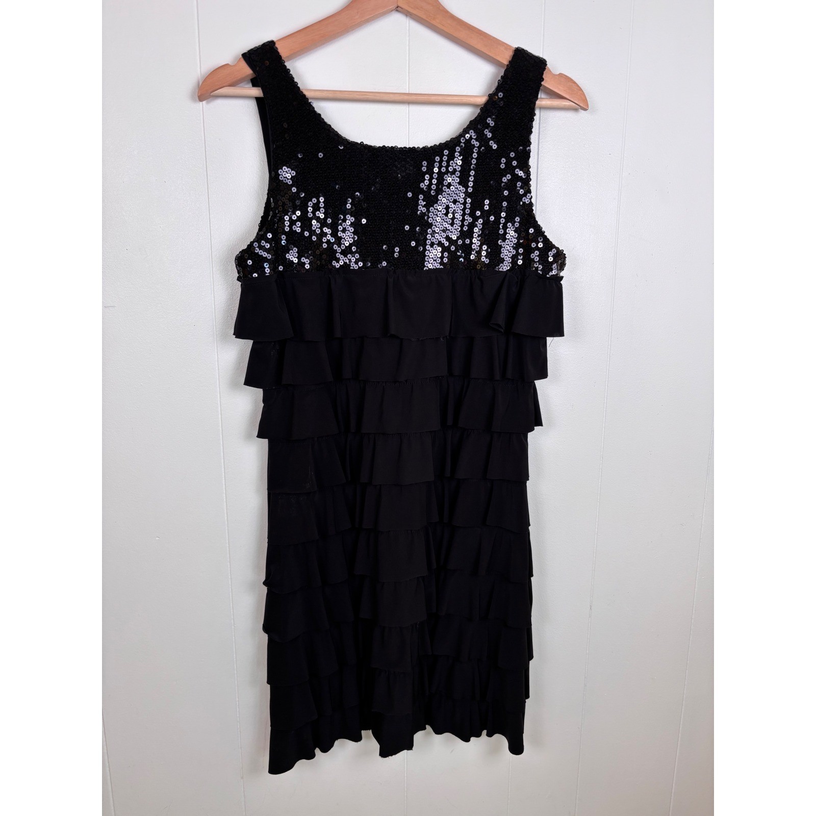 As U Wish Black Medium Flapper Sequin Dress Ruffle Tiered Sleeveless Party