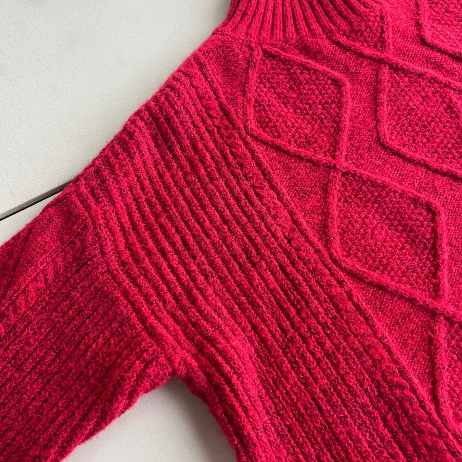 LOFT Women’s Sm. Red Cable Knit Mock Neck Long Sleeve Sweater Dress Cozy Holiday
