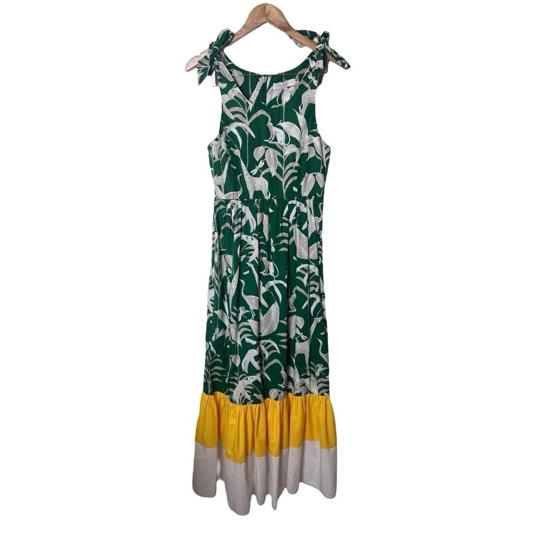 Borgo De Nor Animal Kingdom Green White Yellow Maxi Dress UK 8
