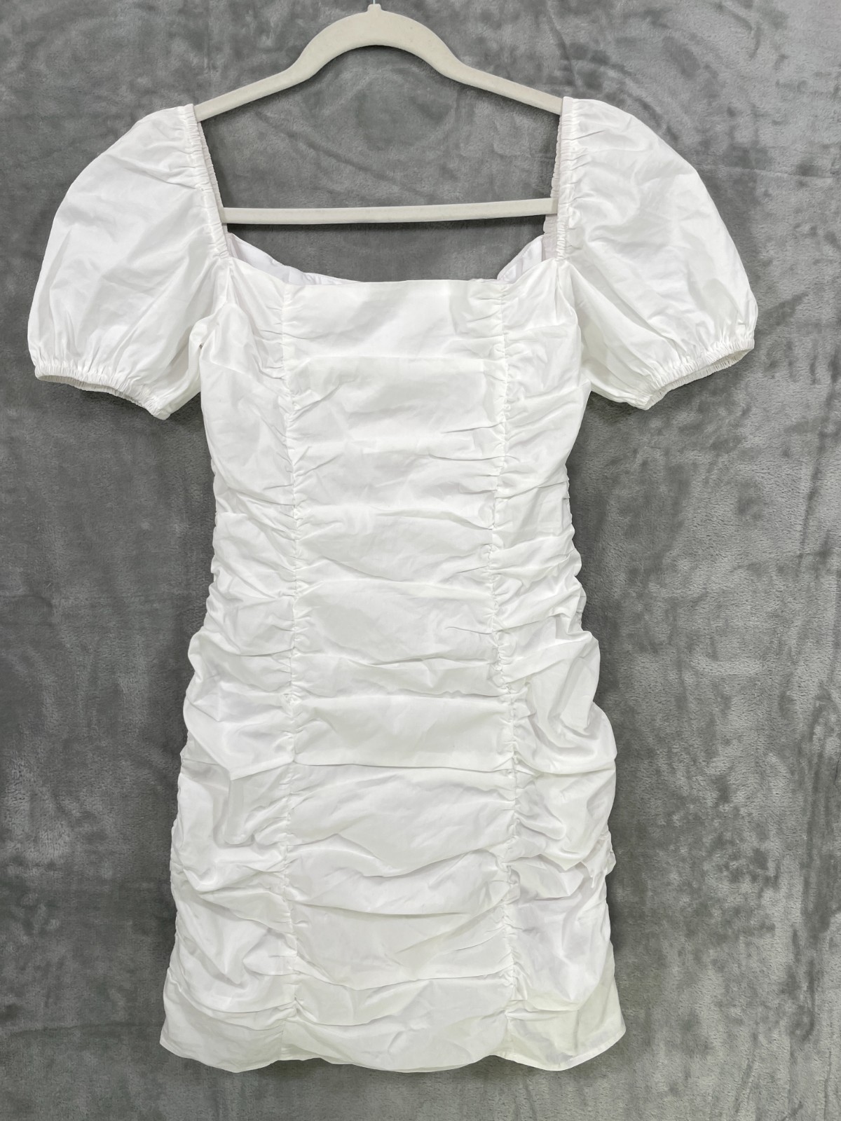 Revolve Superdown Size S White Rumor Ruched Puff Sleeves Mini Dress Cotton NWT