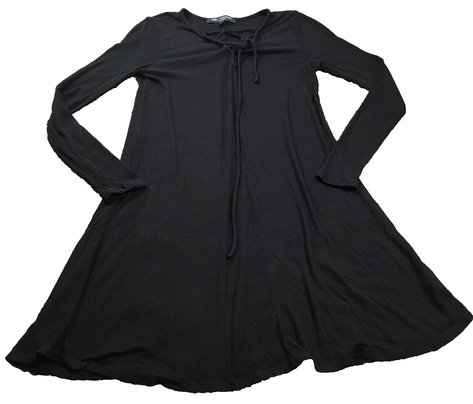 One Clothing Womens Dress Sz S Black V-Neck Tie-Front Long Sleeve Stretch NWOT