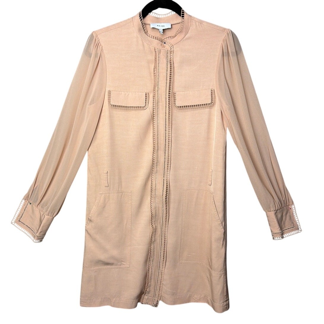 Reiss Flippy Dress Nude Cassia Ladder Trim Detail Size 4 (No Belt) Designer