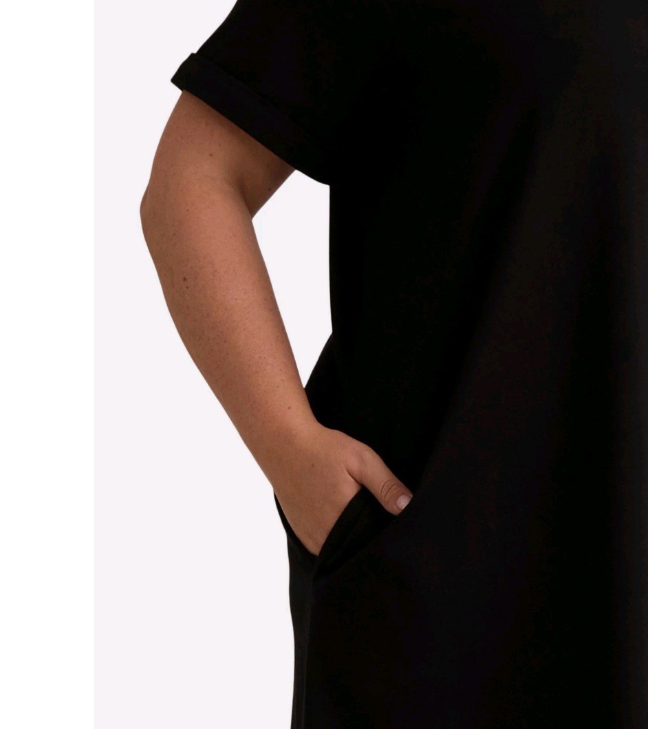 Terra and Sky Women’s Short Sleeve V neck T-shirt Dress, Size 2X 20W-22W Black