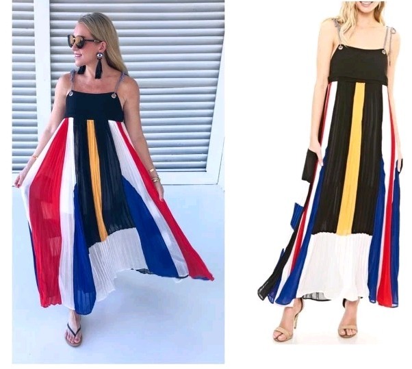 Alpha & Omega BOHO MODERN Pleated Multicolor Women’s Maxi Dress Size S #C7