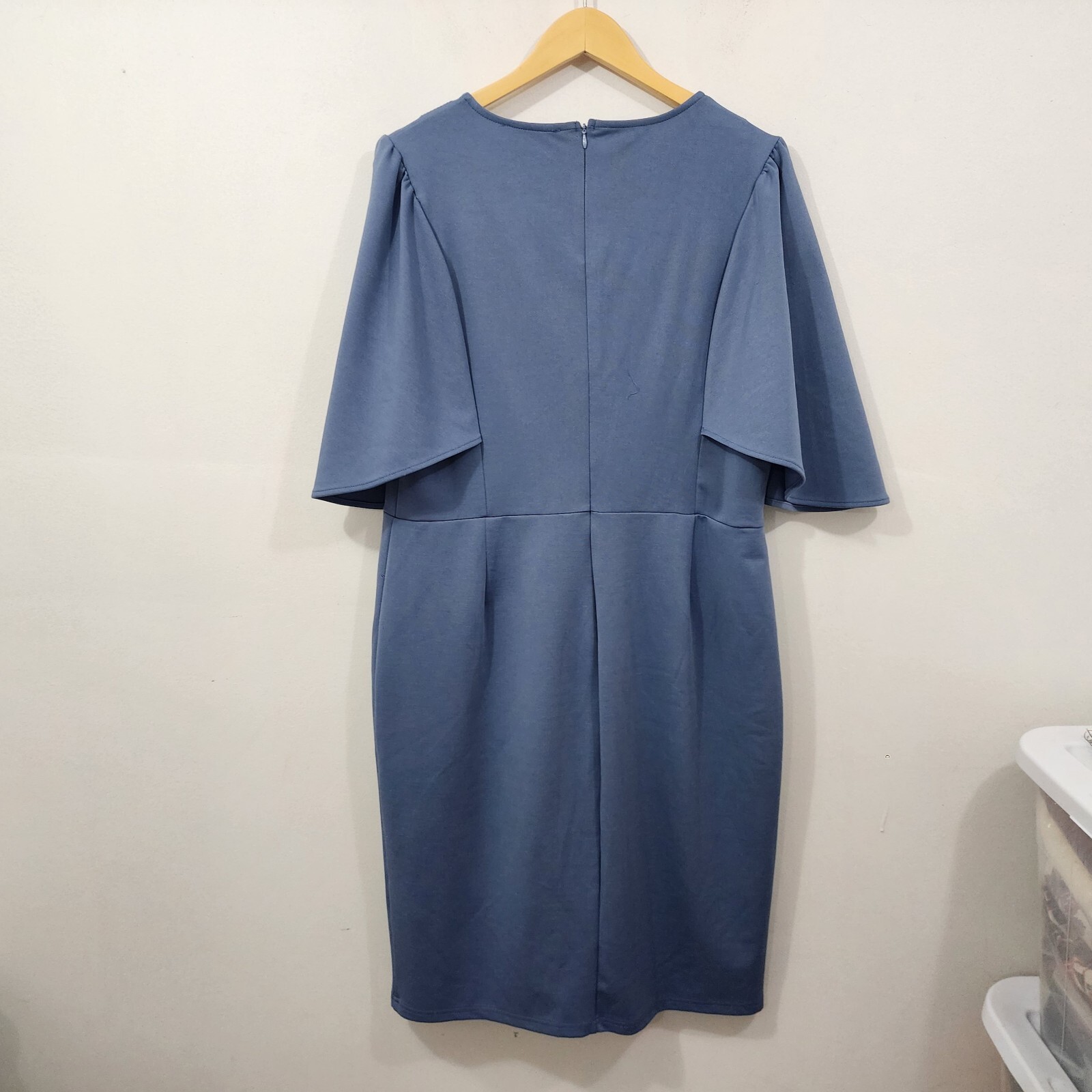 GRACE KARIN 3/4 Ruffle Sleeve Work Party Pencil Dress Blue Gray Plus Size 2XL