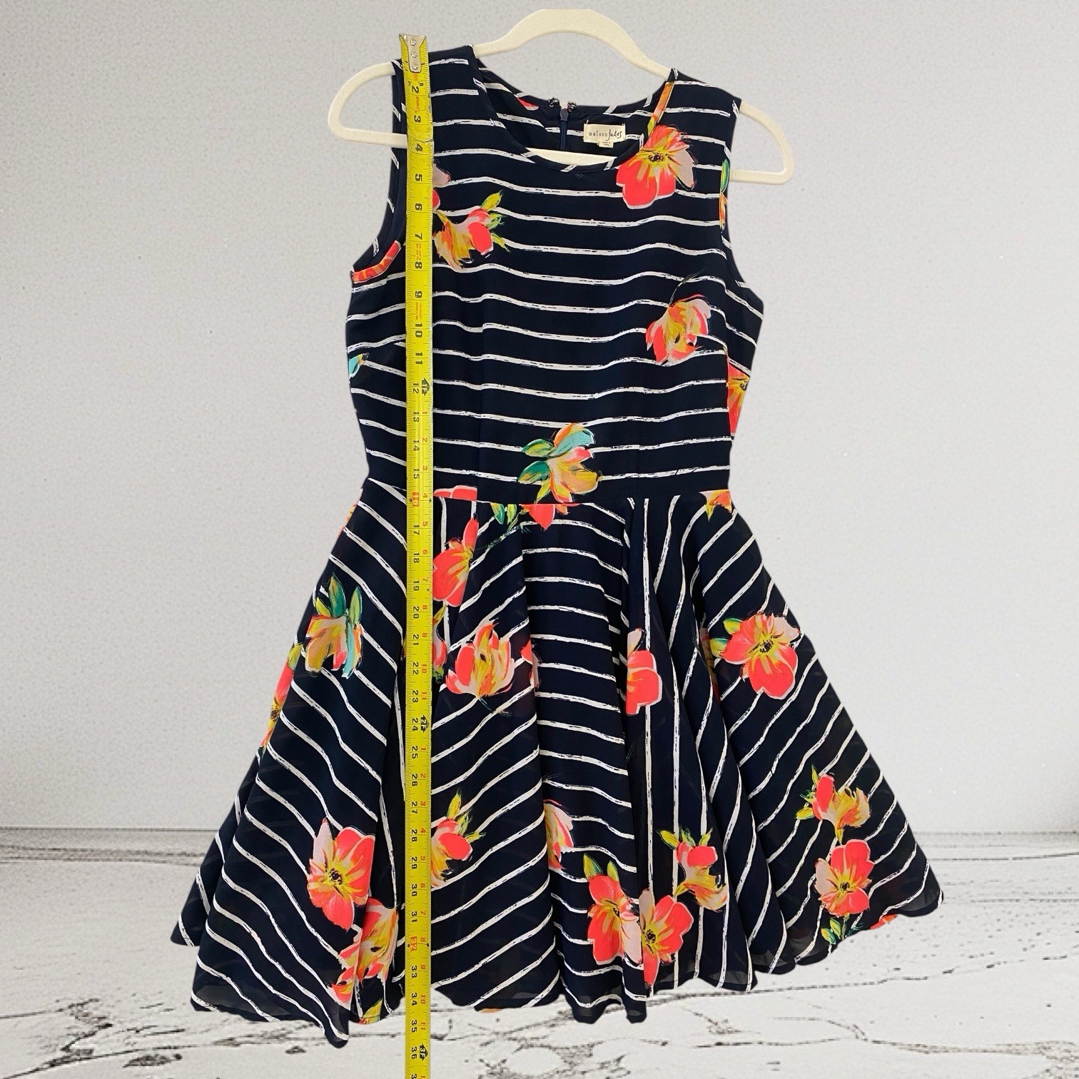 Maison Jules Floral Stripe Fit & Flare Mini Dress Women’s Juniors Size Small