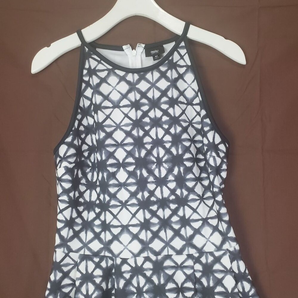 Mossimo Womens Retro Shibori Geometric Fit Flare Dress M Black High Neck Halter