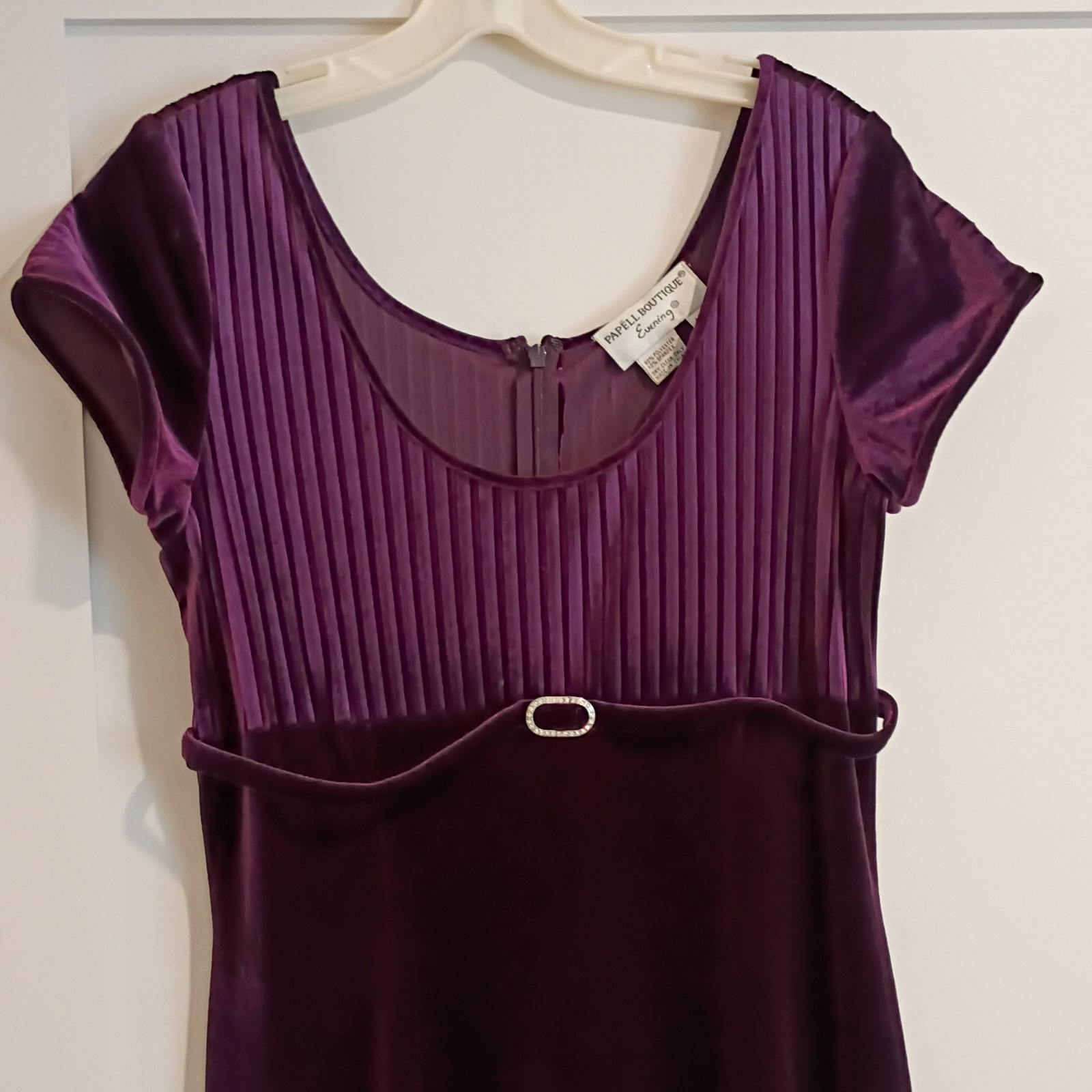 Papell Boutique Plum Polyester Maxi Dress Pleated Buckle Scoop Neck Zip 12
