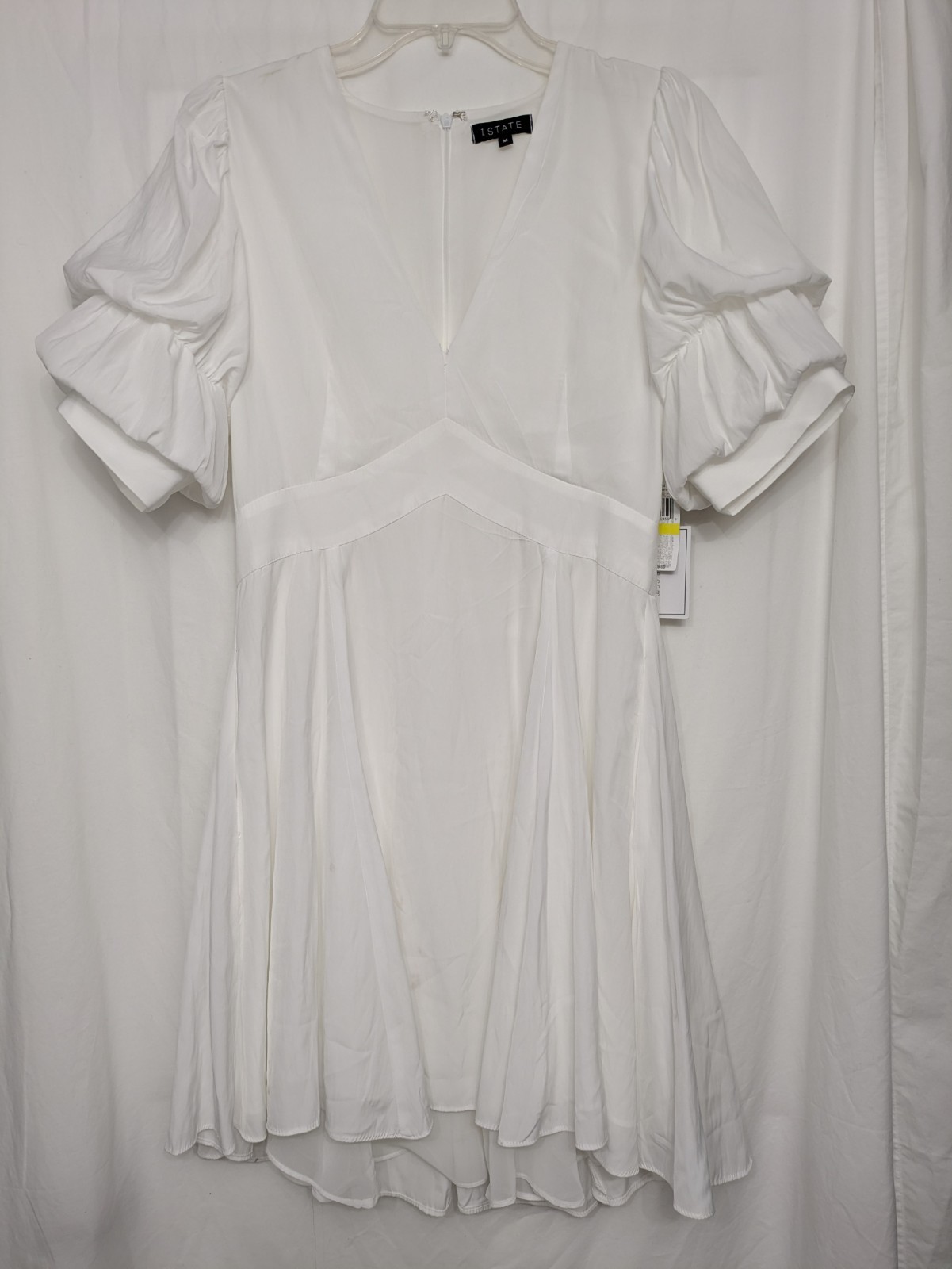 1.STATE White Puff Sleeve Mini Dress M NWT Off Tropic V Neck Hi Low MSRP $89