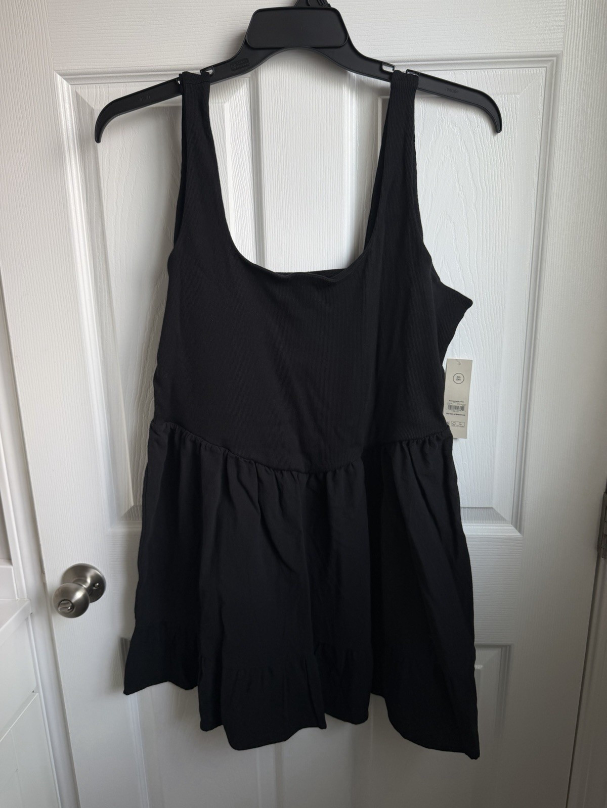 No Boundaries Black Ribbed Knit Mini Tank Dress Square Neck Stretch 2XL (20)