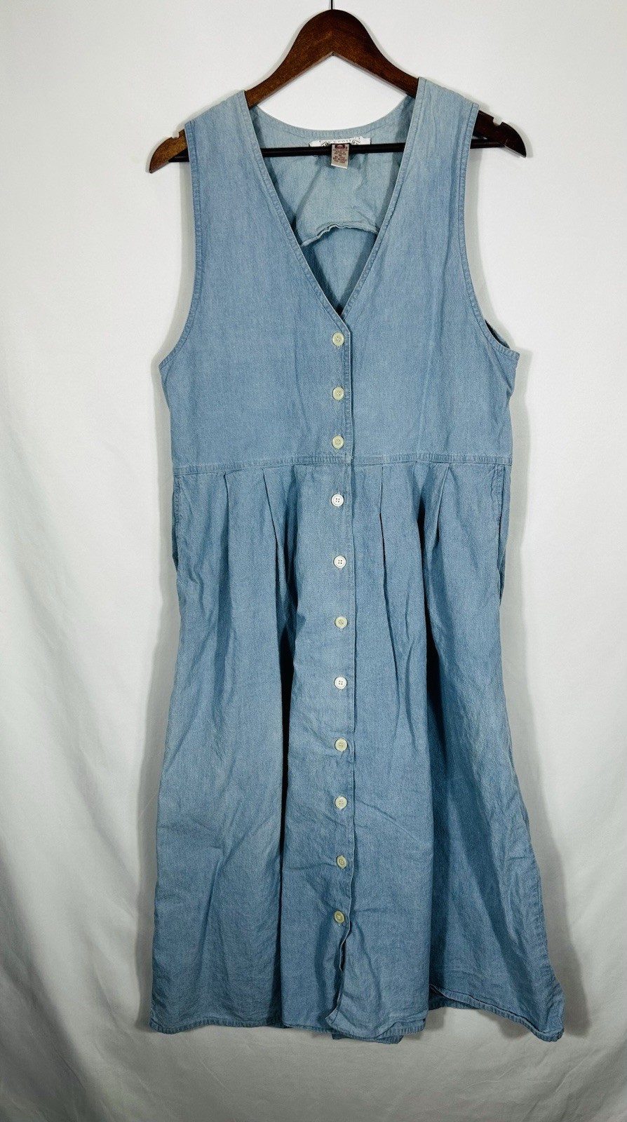 VTG Country Cottage Button Front Overall Jumper Dress Denim Prairie Peasant – M