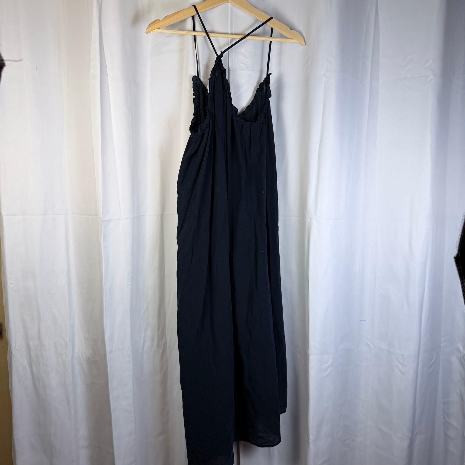 Everyday Ritual Luxury Cottons Black Maxi Dress Ruffle Neck Racerback Size L