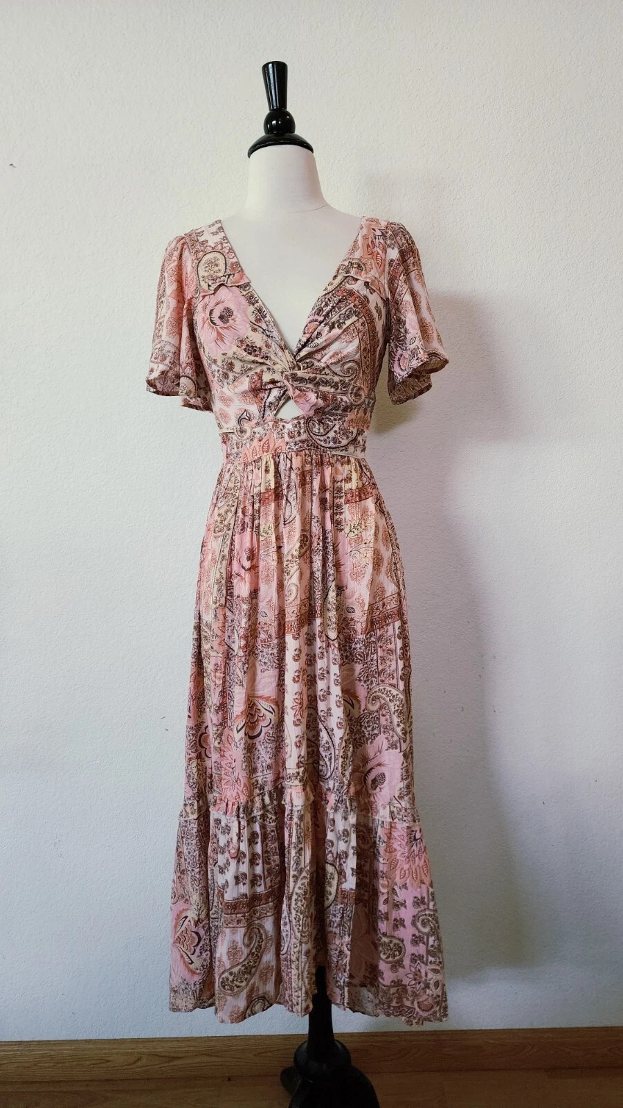 New Anthro Midi Dress Size Medium Pink Garden Coquette Cottage Boho Peasant