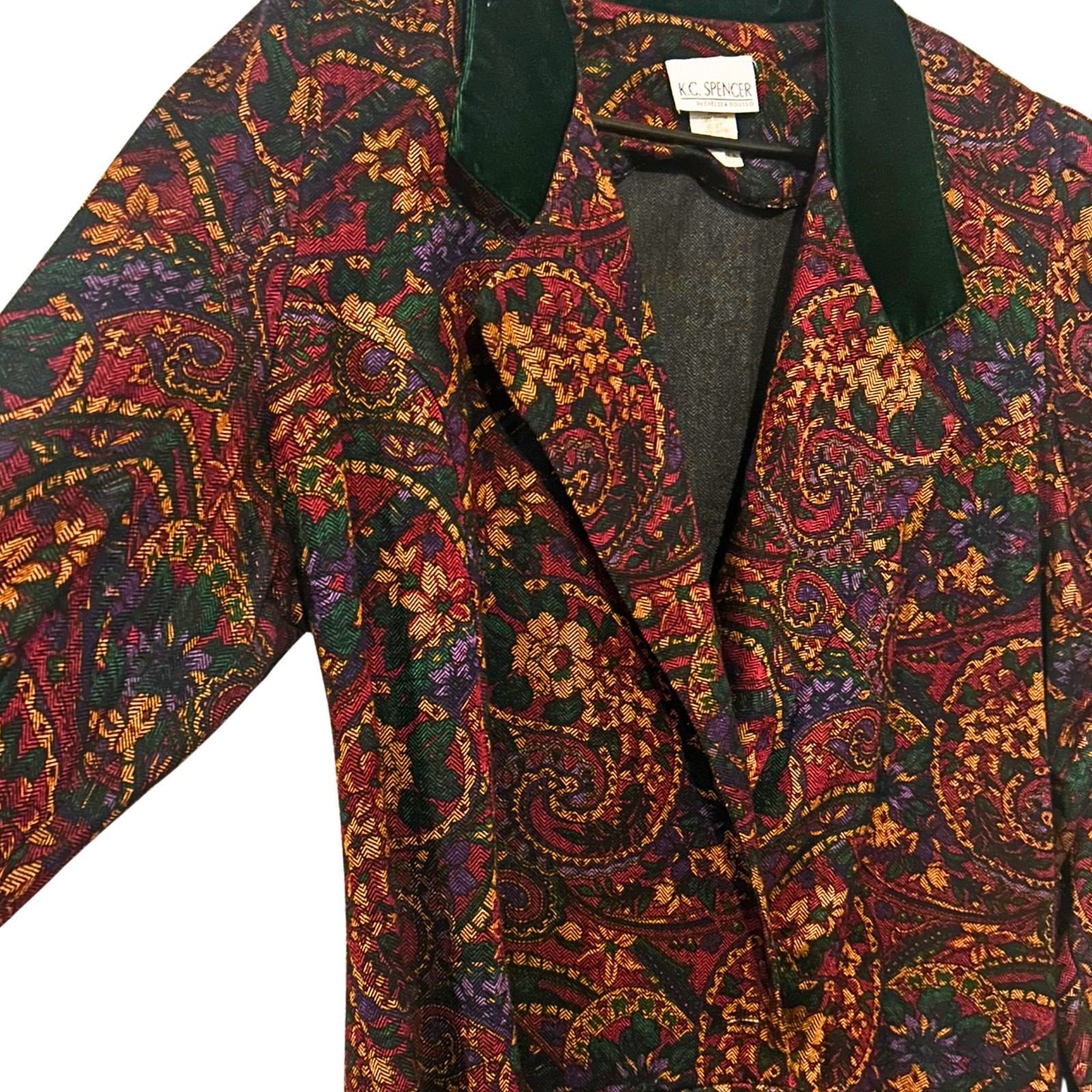 Vintage KC Spencer NWT Paisley Pleated Maxi Dress 12 USA Velvet Trim Rayon