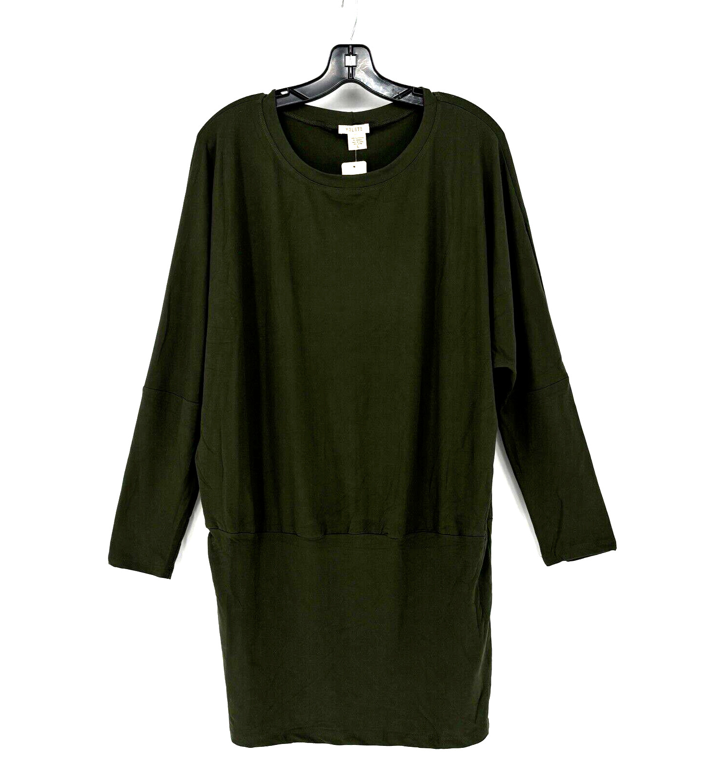 YELETE Women’s Dress Bodycon Size Large Scoop-Neck Dark Olive Polyester Spandex