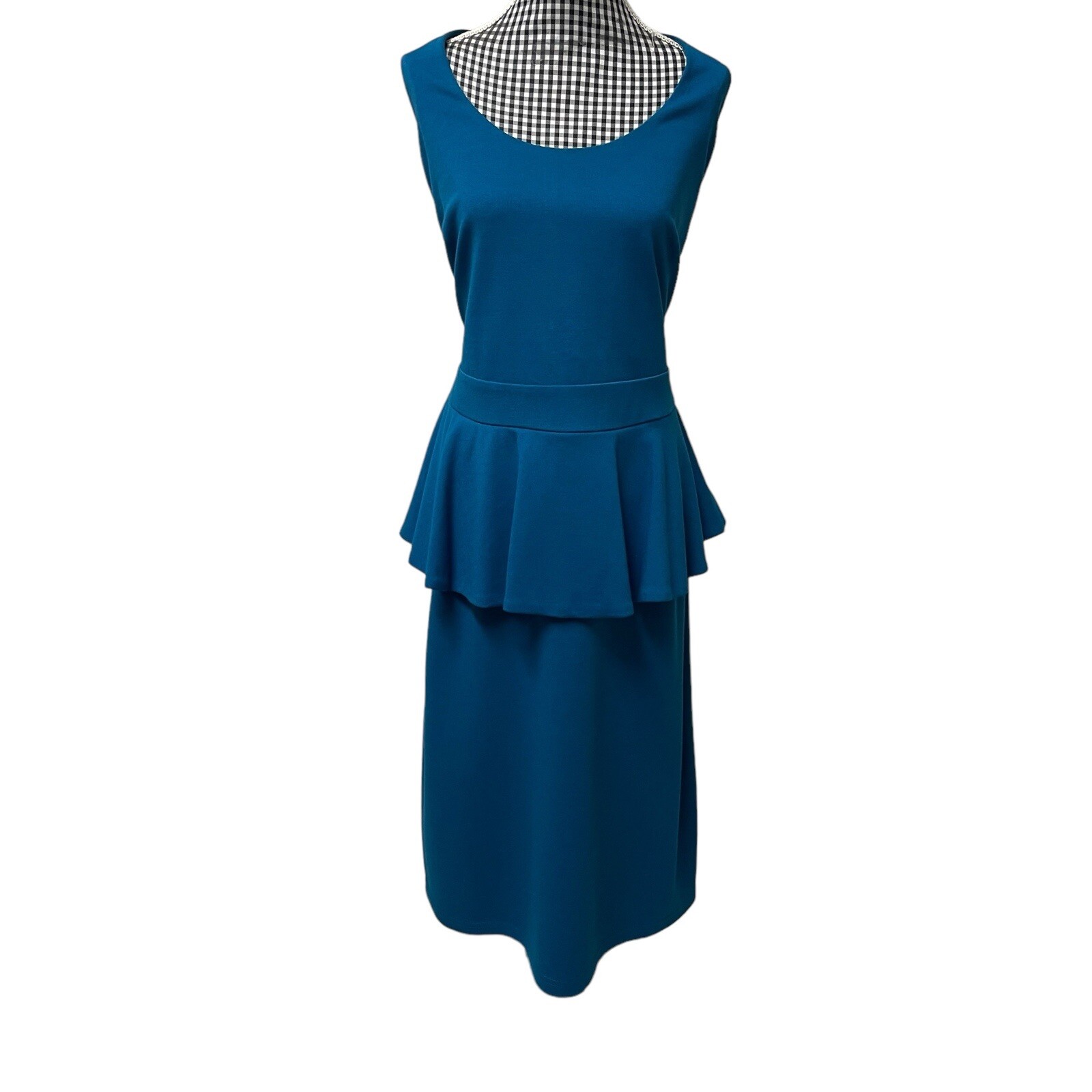 City Chic Trendy Teal Blue Sleeveless Scoop Neck Peplum Bodycon Dress Size 14