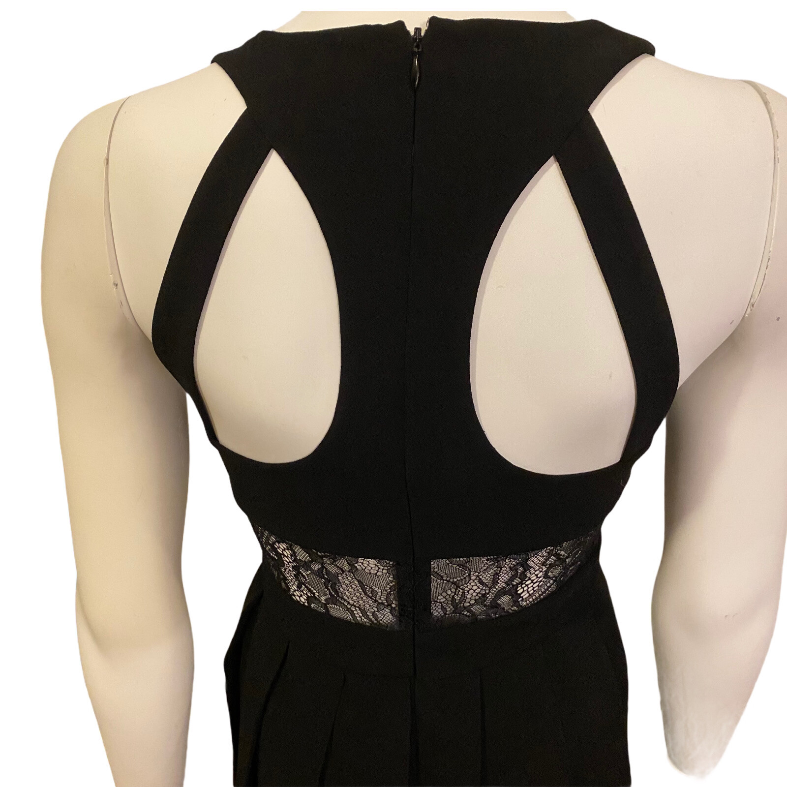 BCBGeneration Women’s Black Lace Inset Deep V Neck A Line Mini Dress Size 4