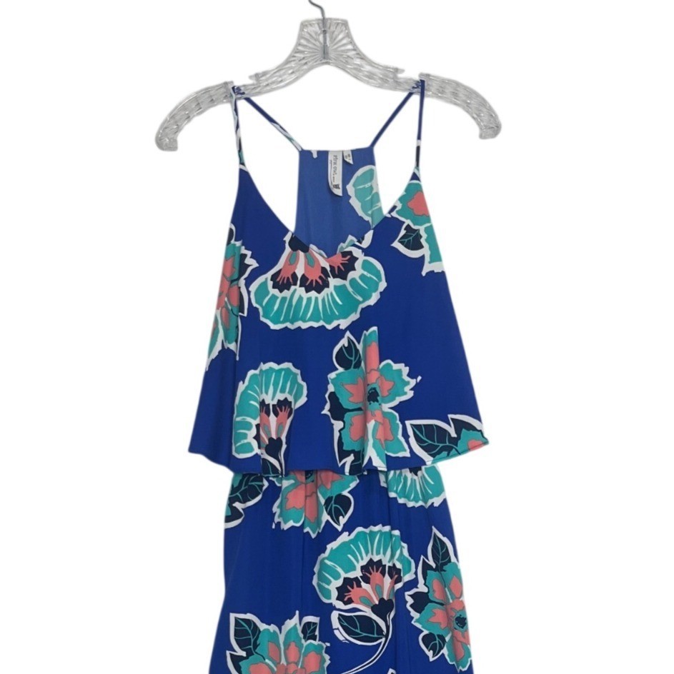 Pink Owl Floral Maxi Dress Small Blue Summer Sleeveless