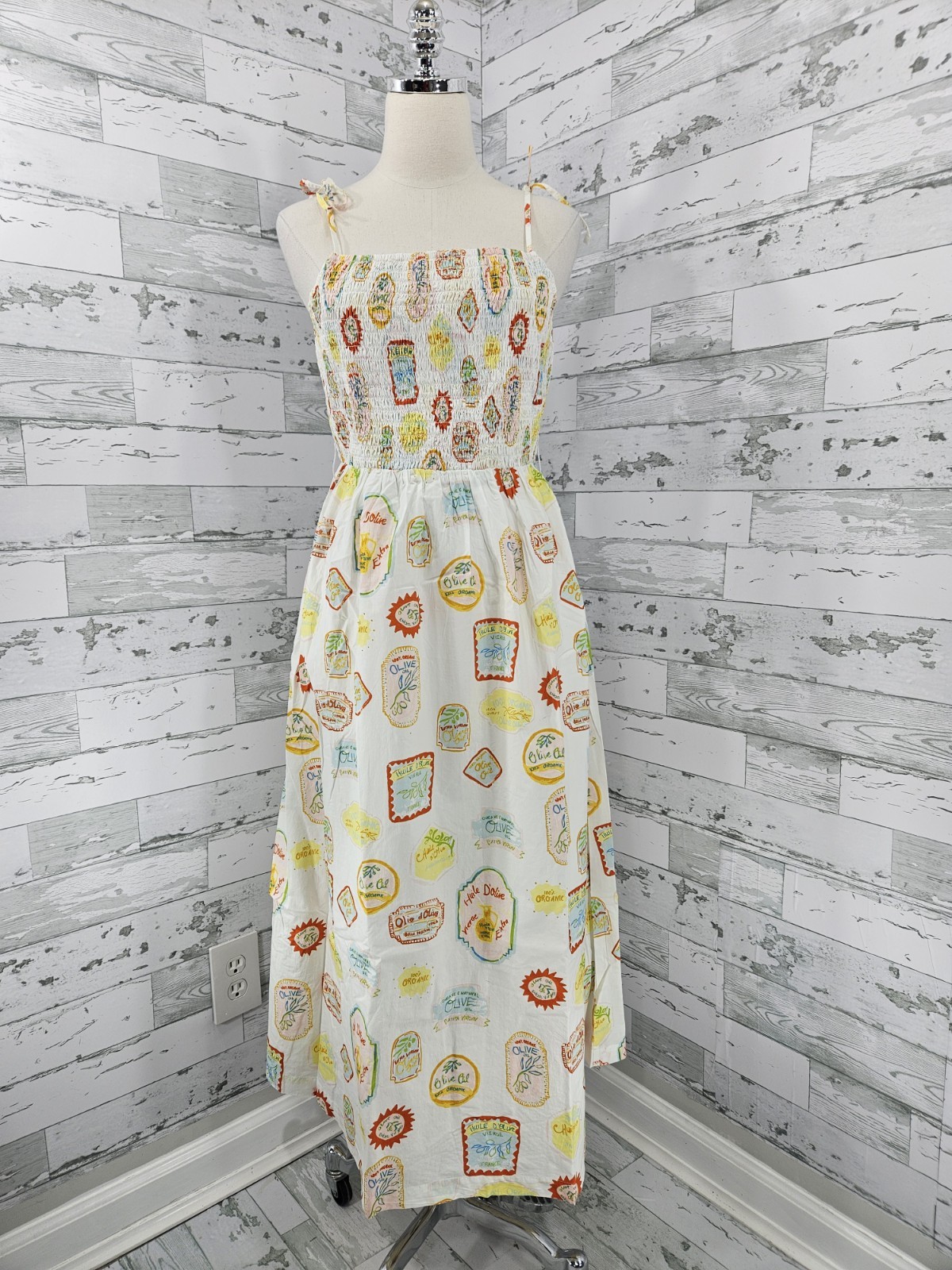 Cynthia Rowley Women M Amalfi Olive Oil Midi dress Postcard Print