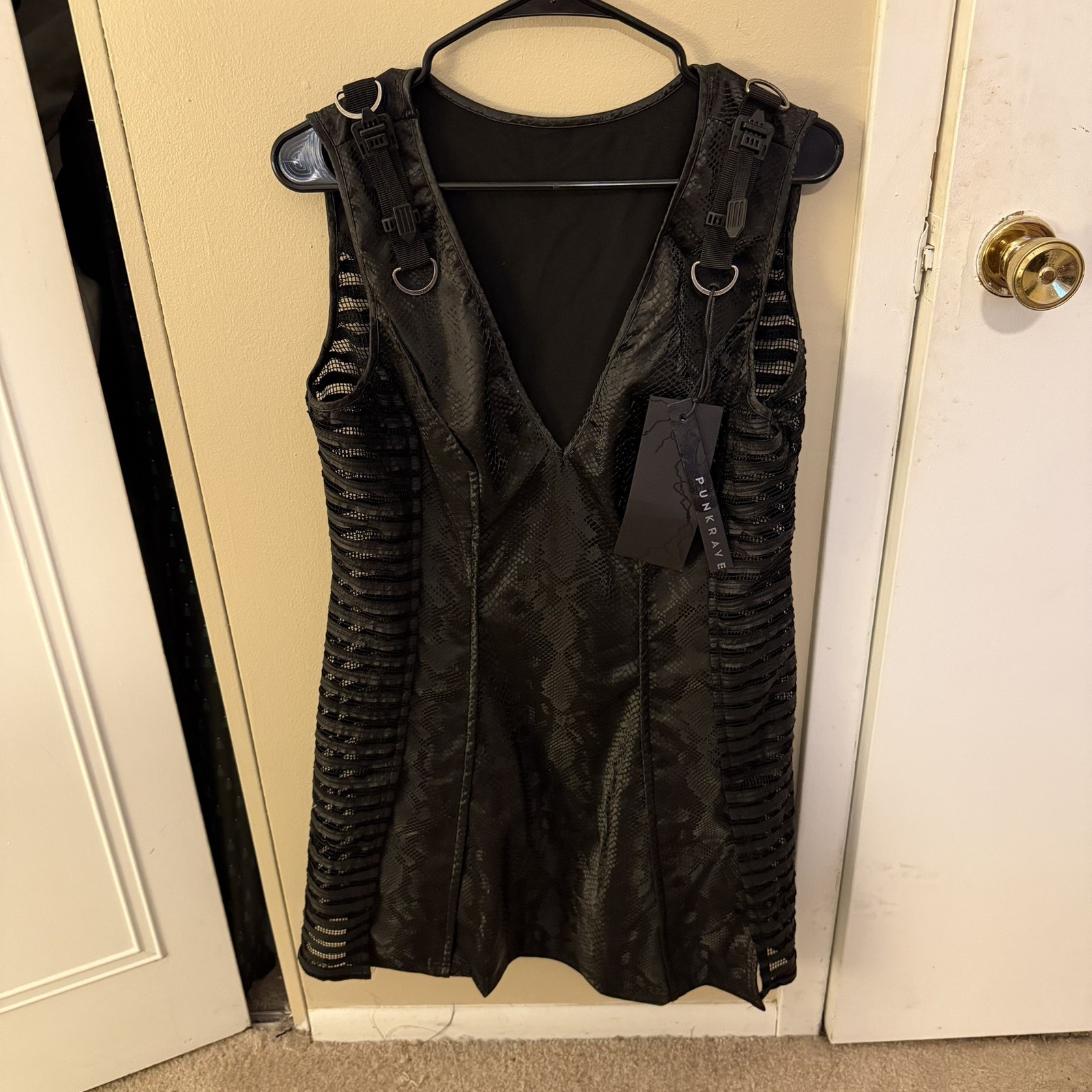 Punk Rave faux Snakeskin Dress Women 3XL Black BUCKLES Gothic Sexy Mini NEW