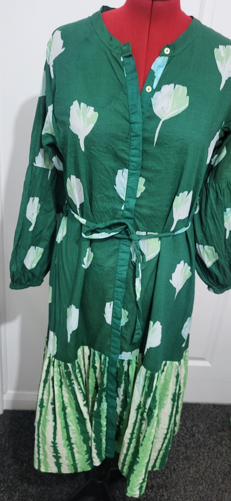 Zudio Emerald Green/ White Cotton Mix Shirt Dress 18-20 3xl Tye Dye Boho,Festiva