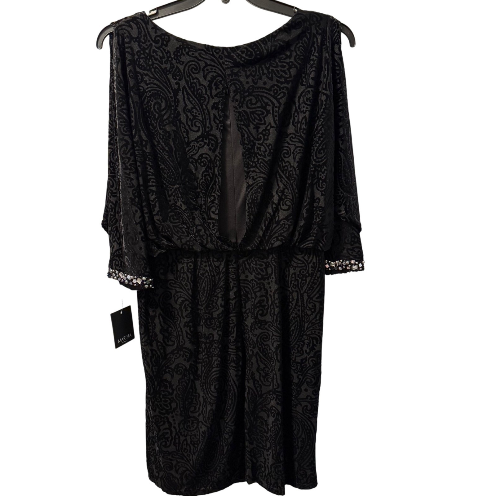 Black Marina Beaded Cuff Dress Size 14 black velvet embellished dress. NWT