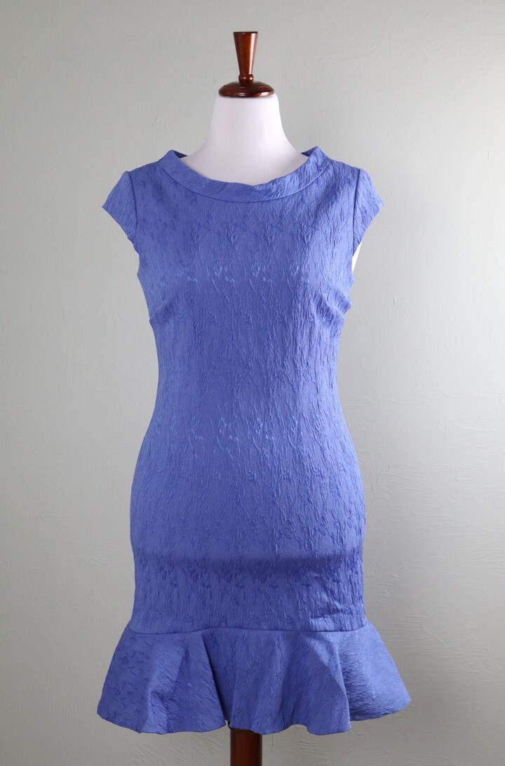 SARA CAMPBELL NWT $278 Textured Jacquard Lined Flounce Blue Dress Size 10