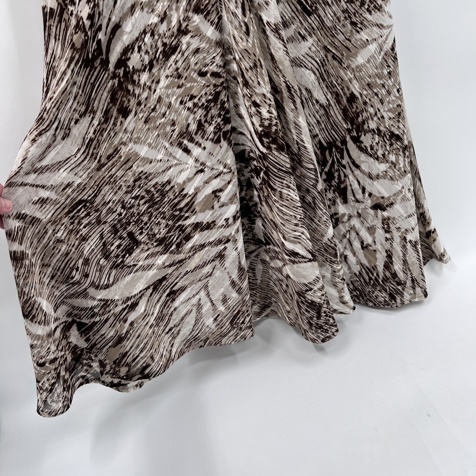 EVAN-PICONE Women’s 12 NWT Mocha Print Cap-Sleeve V-Neck Chiffon Tuscany Dress