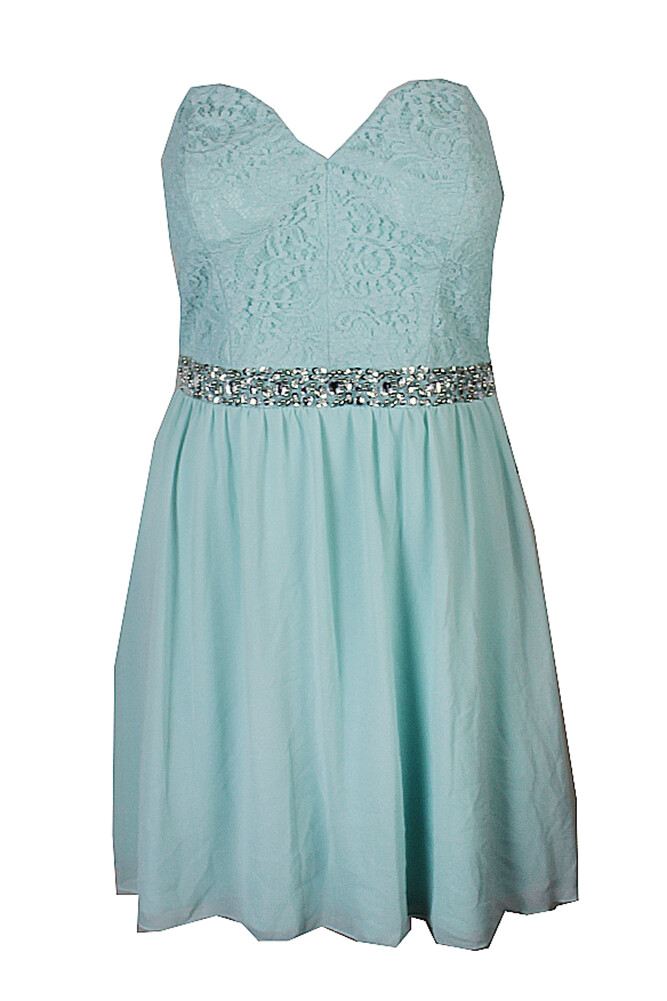 Speechless Juniors Mint Strapless Lace Embellished Chiffon Party Dress 13