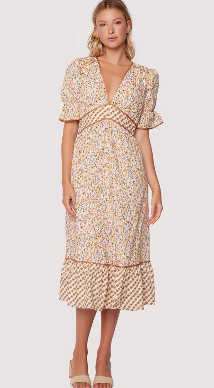 Lost & Wander 100% Cotton Spring Sunrise Floral Midi Dress Size Large NWT