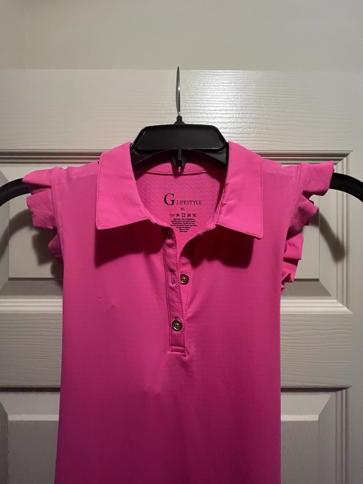G Lifestyle Pink Solid Sports Collared Sleeveless Ruffle Button Midi Dress XS