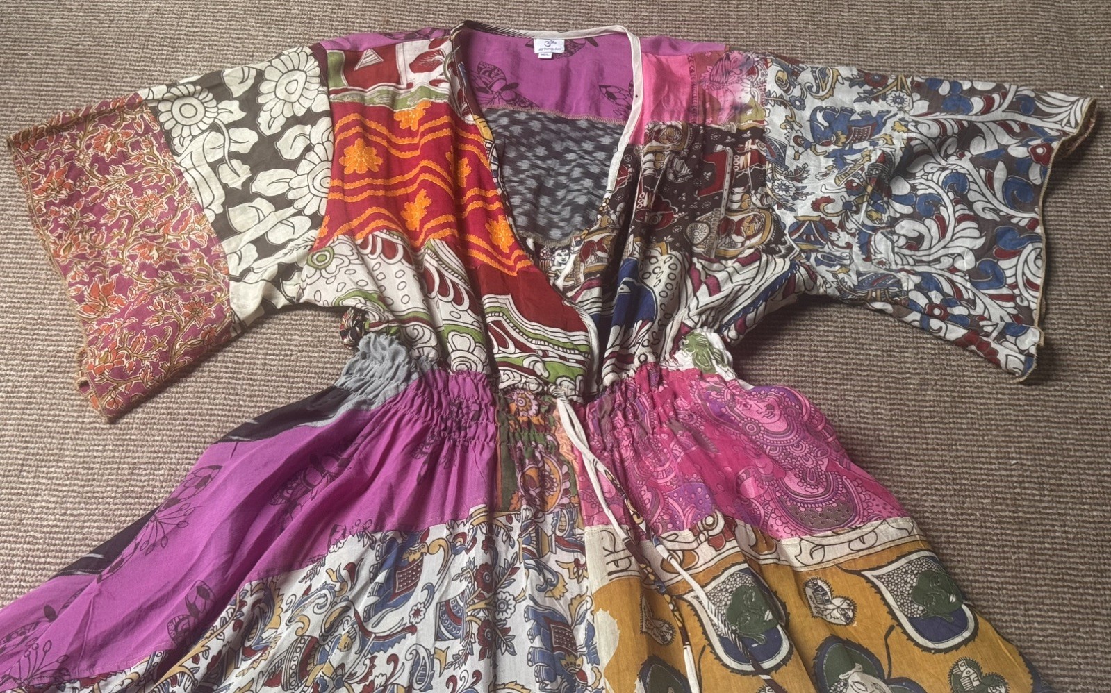 Recycled OOAK Sari Fabric Patchwork Boho Festival Maxi Dress M/L UK 12-16