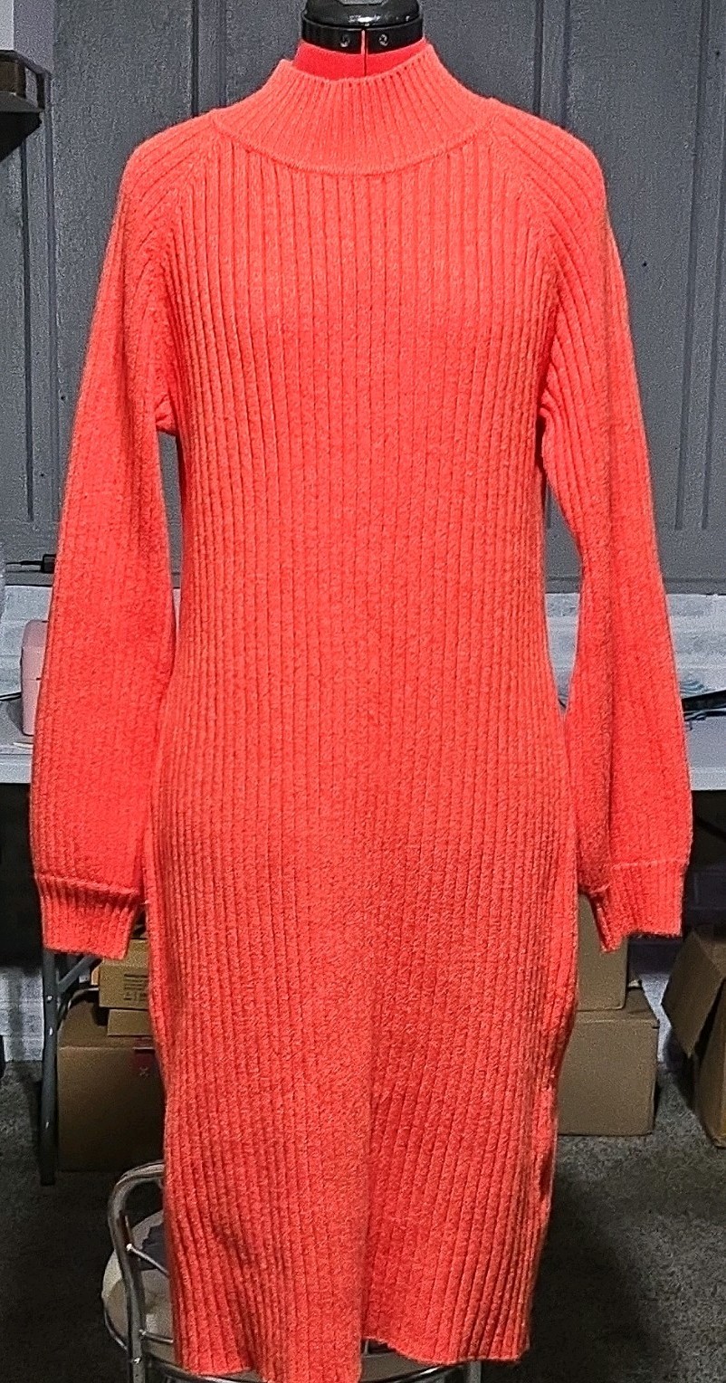Lane Bryant Orange Ribbed Knit Sweater Midi Dress 14/16 Mock Neck Long Sleeve