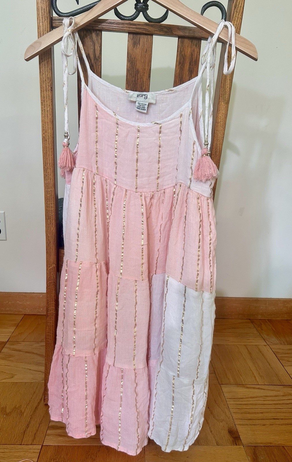 Zury Resort Dress Free Size 100% Viscose with Lining. Tassle Tie Shoulder Boho